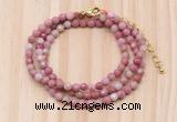 GMN7225 4mm faceted round tiny pink wooden jasper beaded necklace jewelry