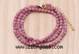 GMN7226 4mm faceted round tiny pink wooden jasper beaded necklace jewelry