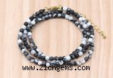 GMN7241 4mm faceted round tiny black & white jasper beaded necklace jewelry