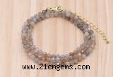 GMN7254 4mm faceted round tiny rainbow moonstone beaded necklace jewelry