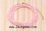 GMN7256 4mm faceted round tiny rose quartz beaded necklace jewelry