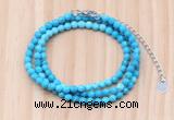 GMN7263 4mm faceted round turquoise beaded necklace jewelry