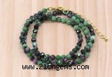 GMN7264 4mm faceted round ruby zoisite beaded necklace jewelry