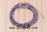 GMN7272 4mm faceted round amethyst beaded necklace jewelry