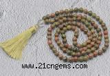 GMN728 Hand-knotted 8mm, 10mm unakite 108 beads mala necklaces with tassel