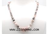 GMN7306 pink zebra jasper graduated beaded necklace & bracelet set