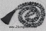 GMN731 Hand-knotted 8mm, 10mm snowflake obsidian 108 beads mala necklaces with tassel