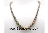 GMN7342 unakite gemstone graduated beaded necklace & bracelet set