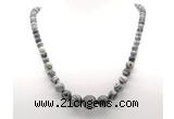 GMN7347 black water jasper graduated beaded necklace & bracelet set