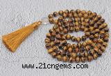 GMN741 Hand-knotted 8mm, 10mm yellow tiger eye 108 beads mala necklaces with tassel