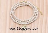 GMN7424 4mm faceted round tiny white fossil jasper beaded necklace with constellation charm