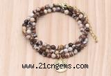 GMN7428 4mm faceted round tiny brown zebra jasper beaded necklace with constellation charm