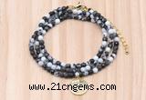 GMN7441 4mm faceted round tiny black & white jasper beaded necklace with constellation charm