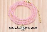 GMN7456 4mm faceted round tiny rose quartz beaded necklace with constellation charm