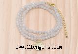 GMN7500 4mm faceted round tiny white jade beaded necklace with letter charm