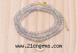 GMN7501 4mm faceted round tiny grey agate beaded necklace with letter charm