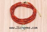 GMN7502 4mm faceted round tiny red agate beaded necklace with letter charm