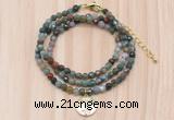 GMN7504 4mm faceted round tiny Indian agate beaded necklace with letter charm