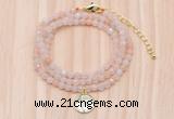 GMN7507 4mm faceted round tiny pink aventurine beaded necklace with letter charm