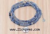 GMN7510 4mm faceted round tiny blue aventurine beaded necklace with letter charm