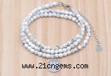 GMN7511 4mm faceted round tiny white howlite beaded necklace with letter charm