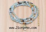 GMN7512 4mm faceted round tiny amazonite beaded necklace with letter charm