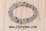 GMN7514 4mm faceted round tiny fluorite beaded necklace with letter charm