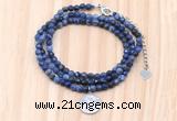 GMN7517 4mm faceted round tiny sodalite beaded necklace with letter charm