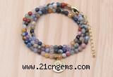 GMN7520 4mm faceted round tiny mixed gemstone beaded necklace with letter charm