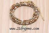 GMN7527 4mm faceted round tiny picture jasper beaded necklace with letter charm