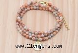 GMN7534 4mm faceted round tiny red net jasper beaded necklace with letter charm