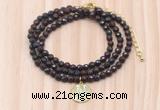 GMN7537 4mm faceted round tiny brecciated jasper beaded necklace with letter charm