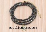 GMN7538 4mm faceted round tiny dragon blood jasper beaded necklace with letter charm
