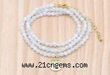 GMN7551 4mm faceted round tiny white moonstone beaded necklace with letter charm