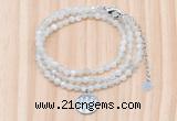 GMN7552 4mm faceted round tiny white moonstone beaded necklace with letter charm