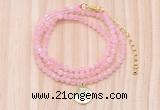 GMN7556 4mm faceted round tiny rose quartz beaded necklace with letter charm