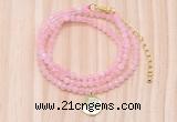 GMN7556 4mm faceted round tiny rose quartz beaded necklace with letter charm