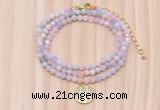 GMN7557 4mm faceted round tiny morganite beaded necklace with letter charm