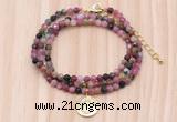 GMN7558 4mm faceted round tourmaline beaded necklace with letter charm