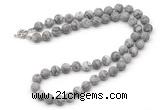 GMN7626 18 - 36 inches 8mm, 10mm matte grey picture jasper beaded necklaces