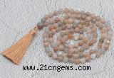 GMN767 Hand-knotted 8mm, 10mm moonstone 108 beads mala necklaces with tassel