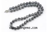 GMN7819 18 - 36 inches 8mm, 10mm round eagle eye jasper beaded necklaces