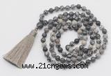 GMN792 Hand-knotted 8mm, 10mm black water jasper 108 beads mala necklace with tassel