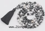 GMN793 Hand-knotted 8mm, 10mm black & white jasper 108 beads mala necklace with tassel