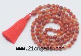 GMN799 Hand-knotted 8mm, 10mm red banded agate 108 beads mala necklace with tassel