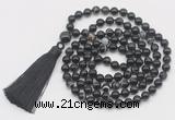 GMN800 Hand-knotted 8mm, 10mm black banded agate 108 beads mala necklace with tassel