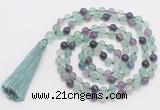 GMN810 Hand-knotted 8mm, 10mm fluorite 108 beads mala necklace with tassel