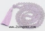 GMN811 Hand-knotted 8mm, 10mm lavender amethyst 108 beads mala necklace with tassel