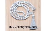 GMN8200 18 - 36 inches 8mm white howlite 54, 108 beads mala necklace with tassel