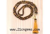 GMN8209 18 - 36 inches 8mm yellow tiger eye 54, 108 beads mala necklace with tassel